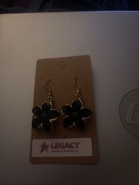 Legacy Gold and Black Floral Earrings